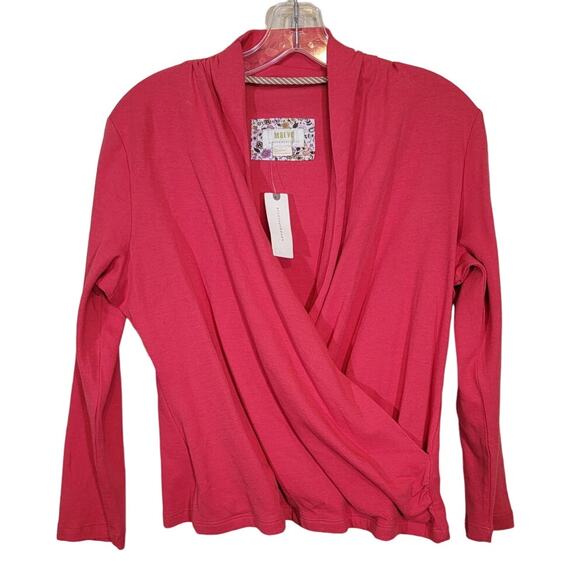 Maeve by Anthropologie Curran Crossover Fuax Wrap Top Surplice Coral Medium READ - Picture 2 of 9